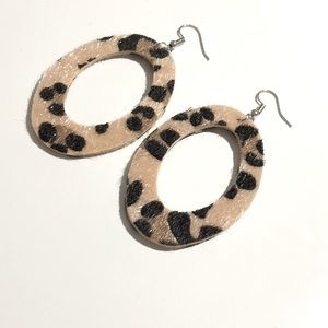 Faux Fur Oval Leopard Print Earrings